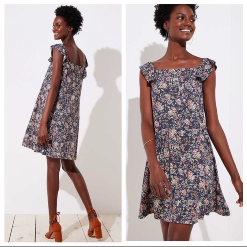 LOFT Rose Garden Flutter Sleeve Swing Dress - Small